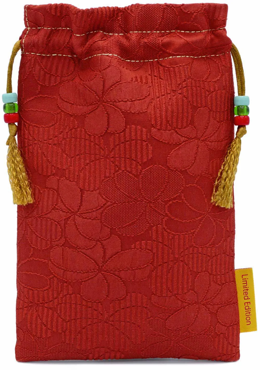 Visit to the Fortune Teller drawstring bag in red kimono silk