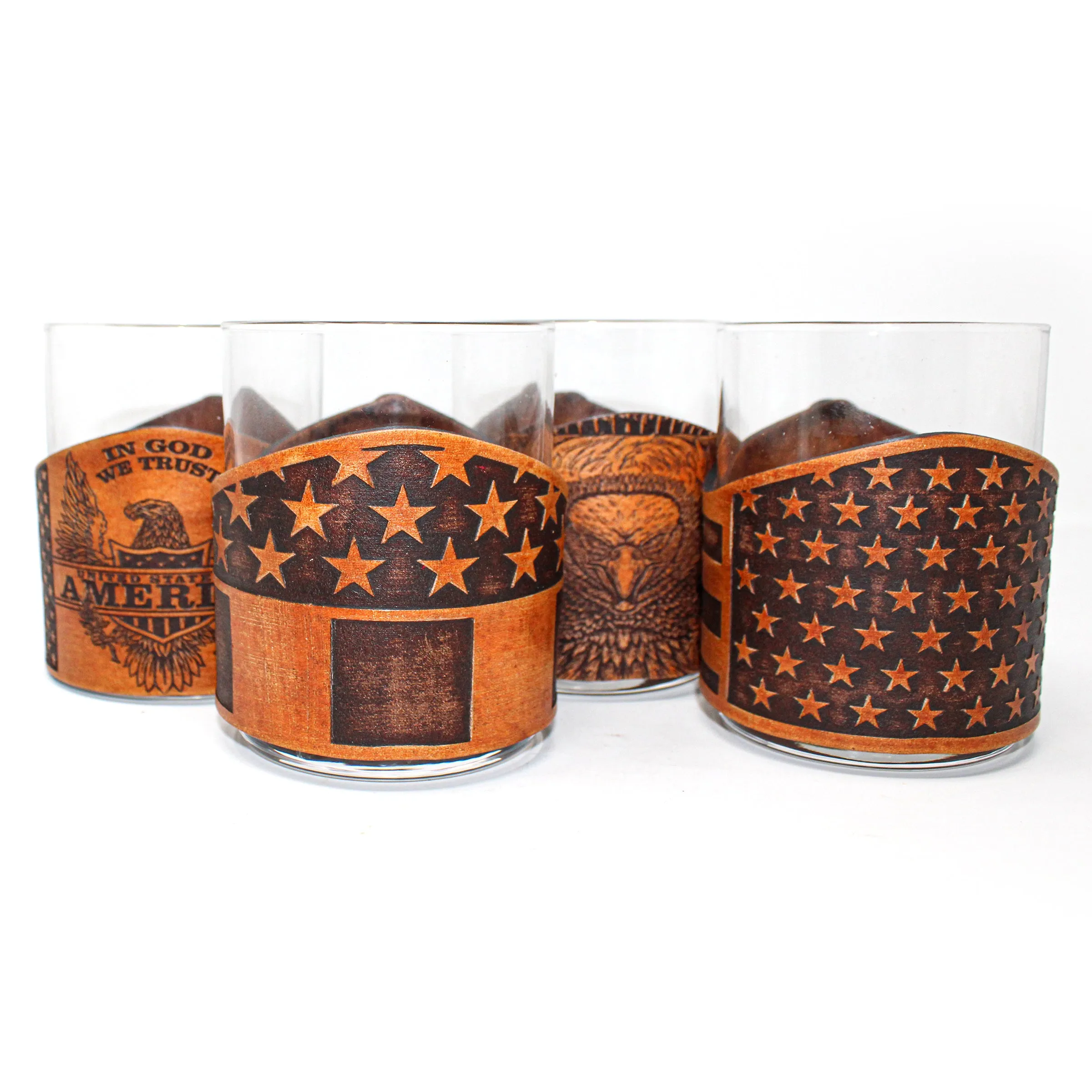 Whiskey Glass Leather Wrap - Patriotic Rocks Glass Set