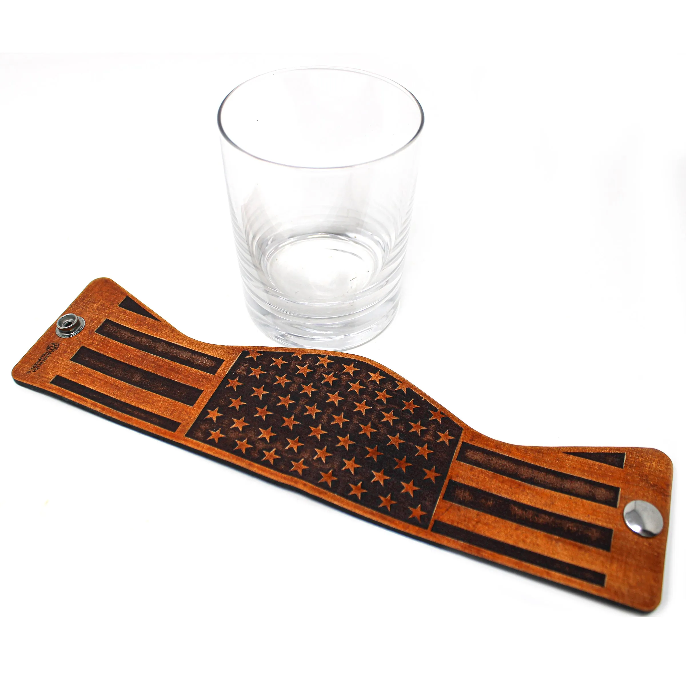 Whiskey Glass Leather Wrap - Patriotic Rocks Glass Set