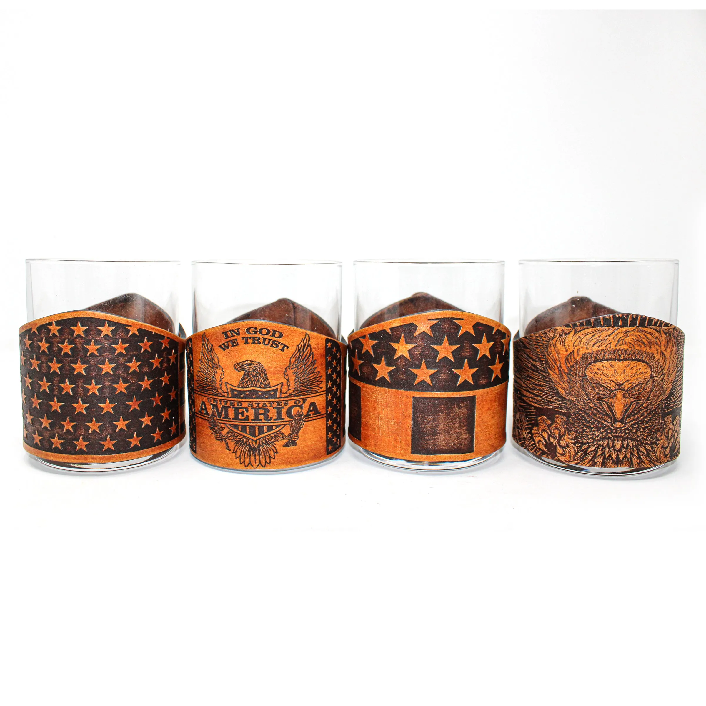 Whiskey Glass Leather Wrap - Patriotic Rocks Glass Set