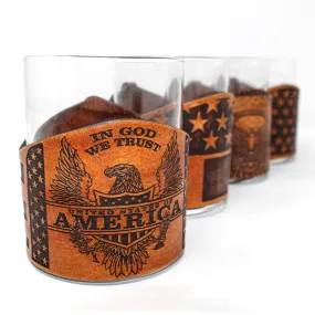 Whiskey Glass Leather Wrap - Patriotic Rocks Glass Set