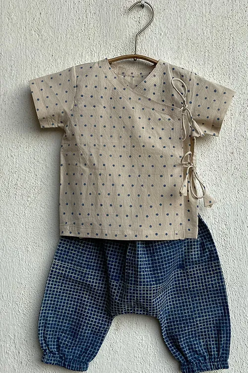 Whitewater Kids Unisex Organic Indigo Raidana Angrakha Top With Check Pants