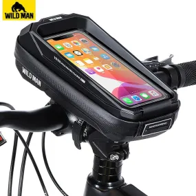 WILD MAN Rainproof Bicycle Top Tube Bag Touch Screen Bike Handlebar Bag Cycling Bag Front Mtb Frame Bag with Sun Visor