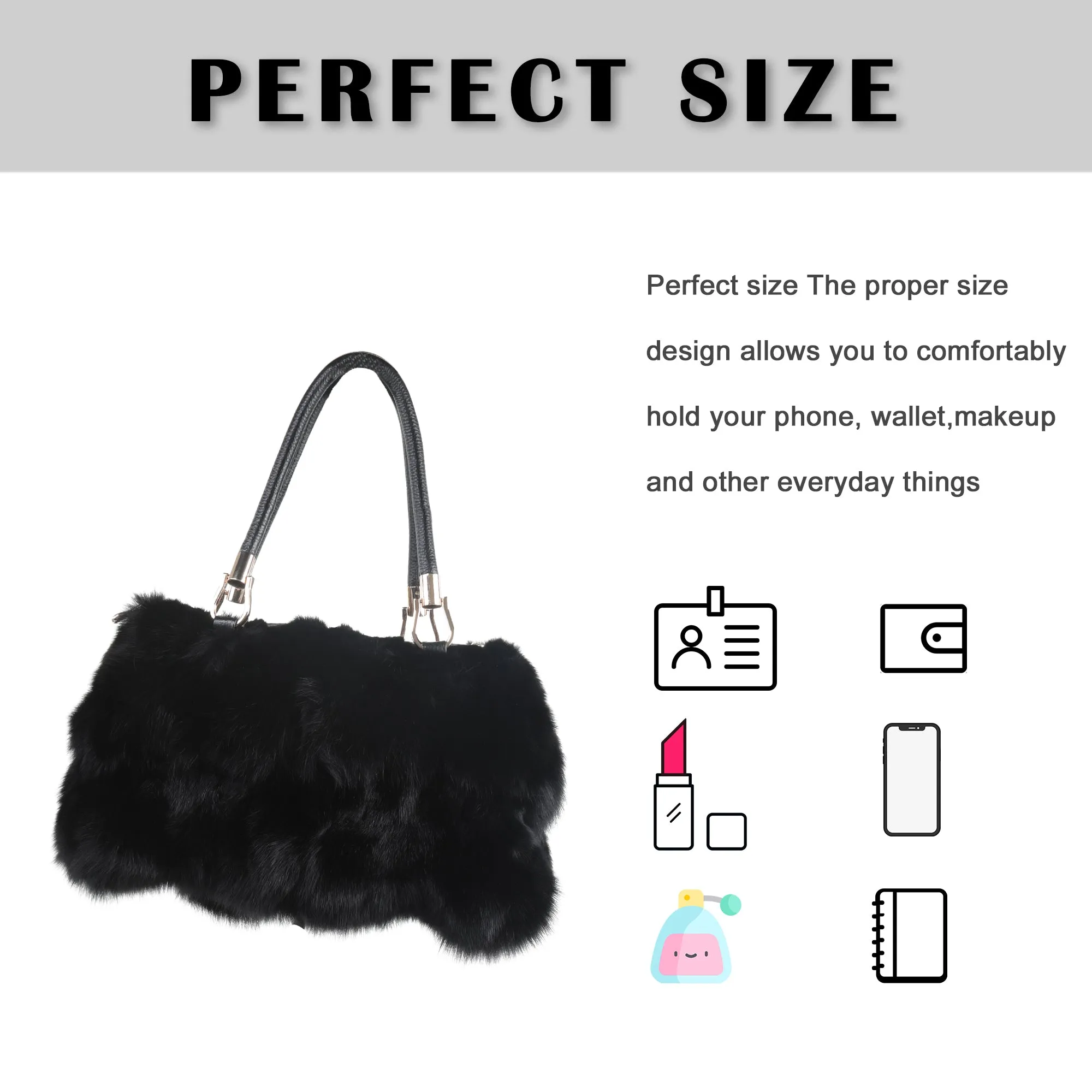 Women's Fox Fur Chain Bag Fuzzy Shoulder Handbag for Women Big Fluffy Tote Cute Purses