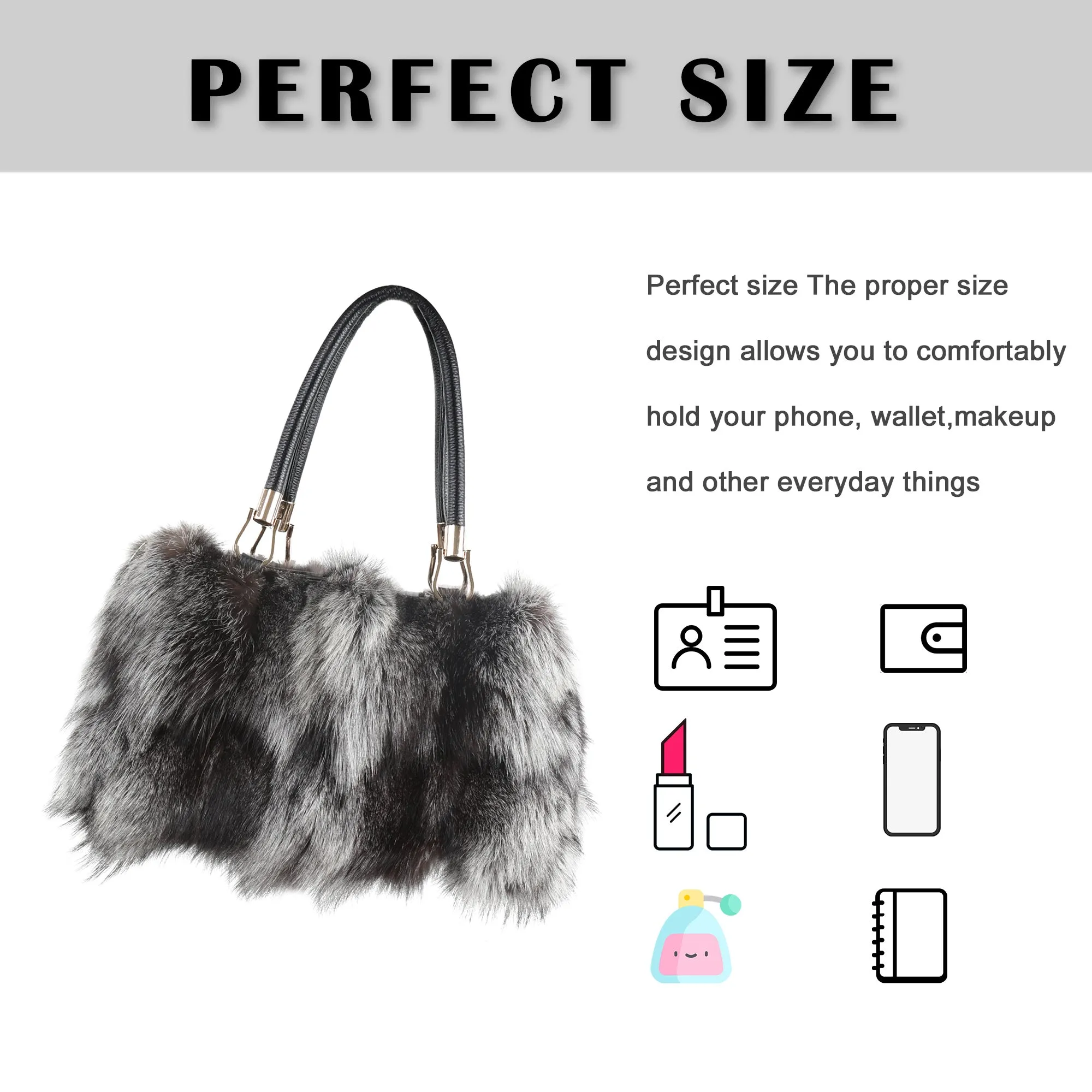 Women's Fox Fur Chain Bag Fuzzy Shoulder Handbag for Women Big Fluffy Tote Cute Purses