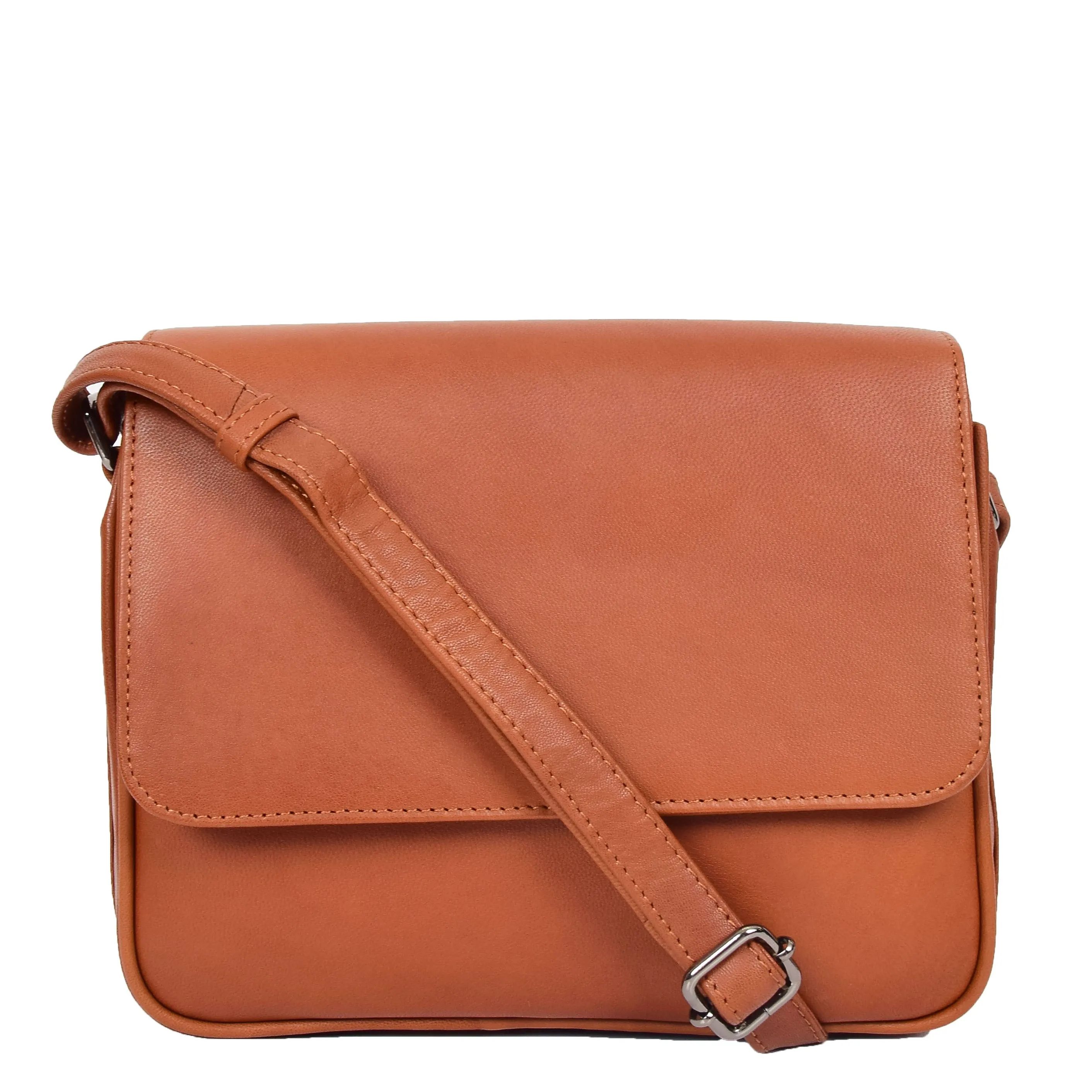 Womens Leather Crossbody Bag Work Casual Classic Messenger Organiser Esme Cognac