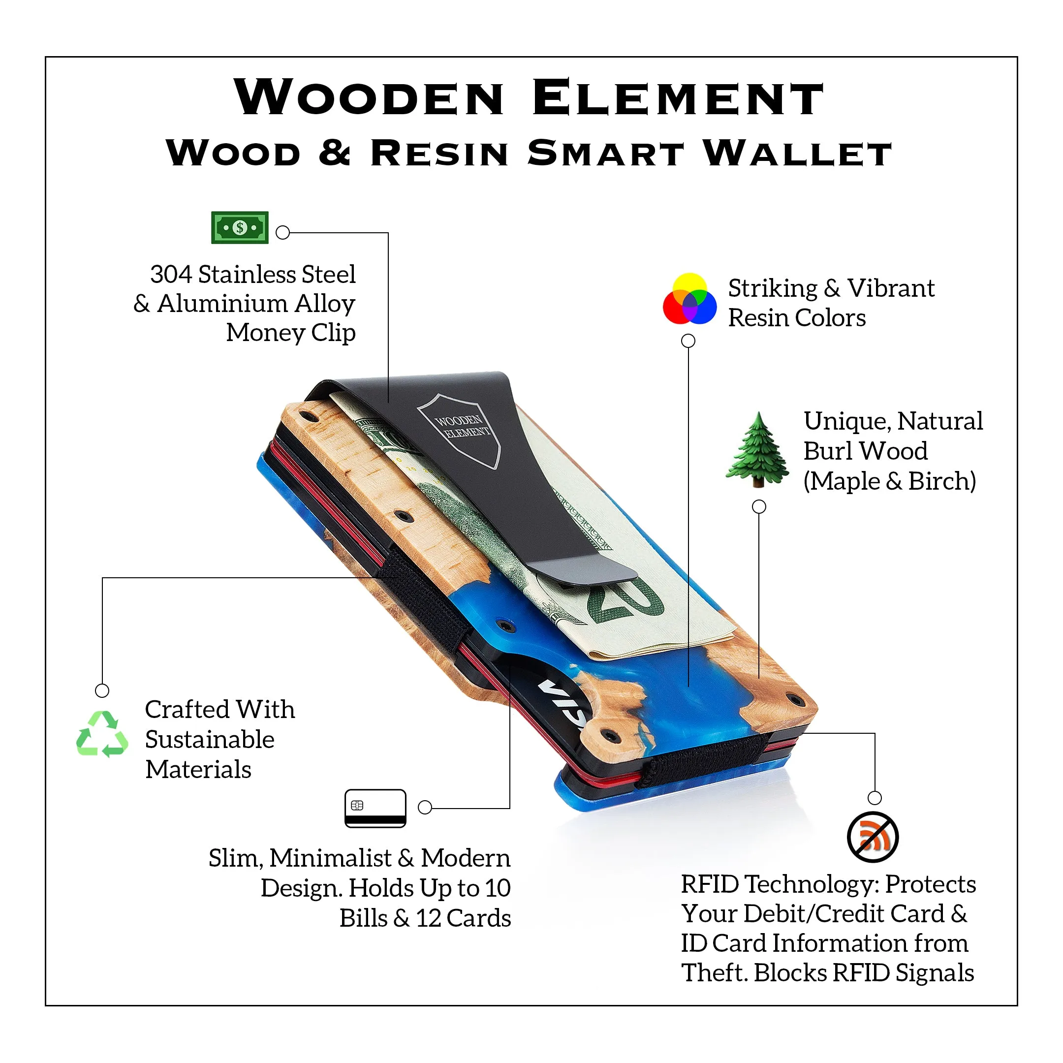 Wood and Resin Smart Wallet (Red and Black)