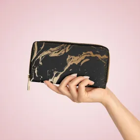 Wristlet Phone Wallet, Black and Beige Marble Swirl Style Purse