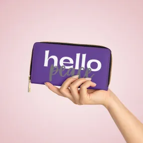 Wristlet Phone Wallet, Purple and White Hello Peace Graphic Purse