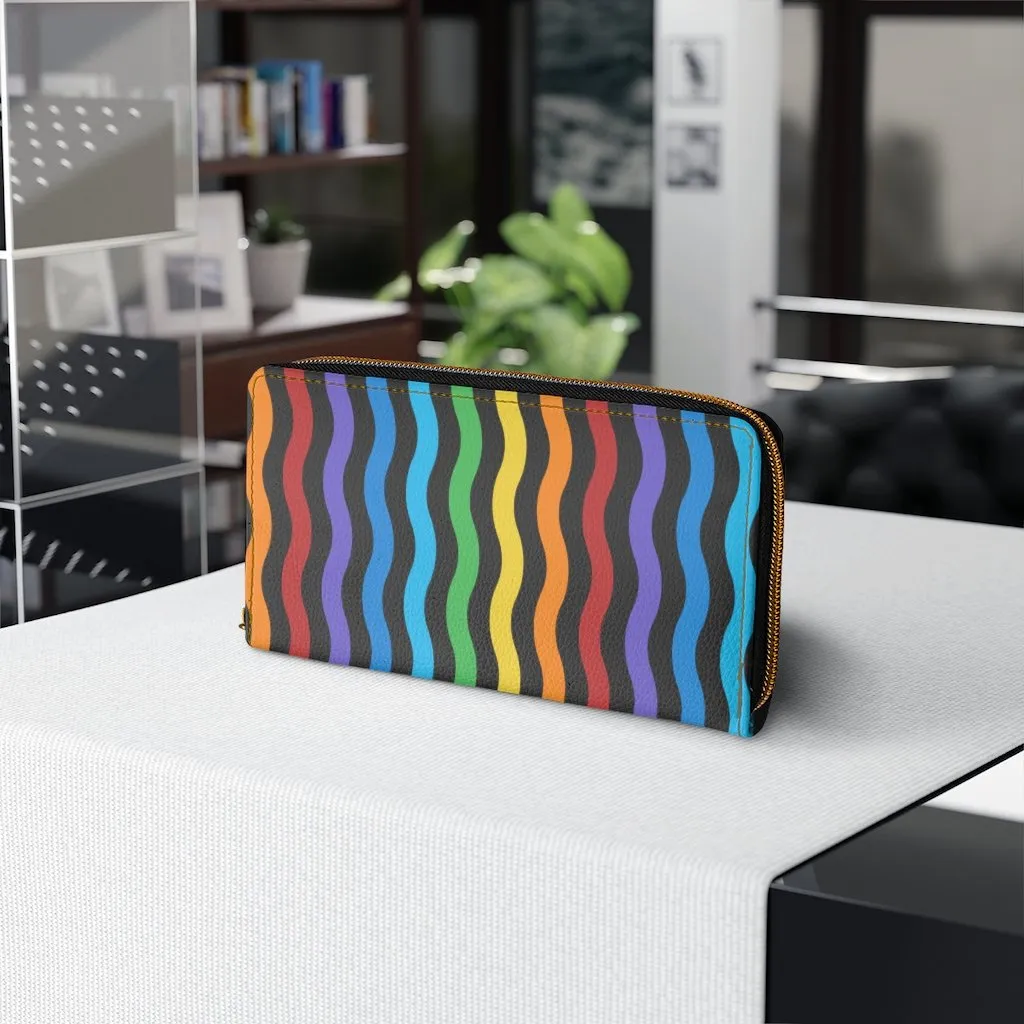 Wristlet Phone Wallet, Rainbow Swirl V-Stripe Style Purse