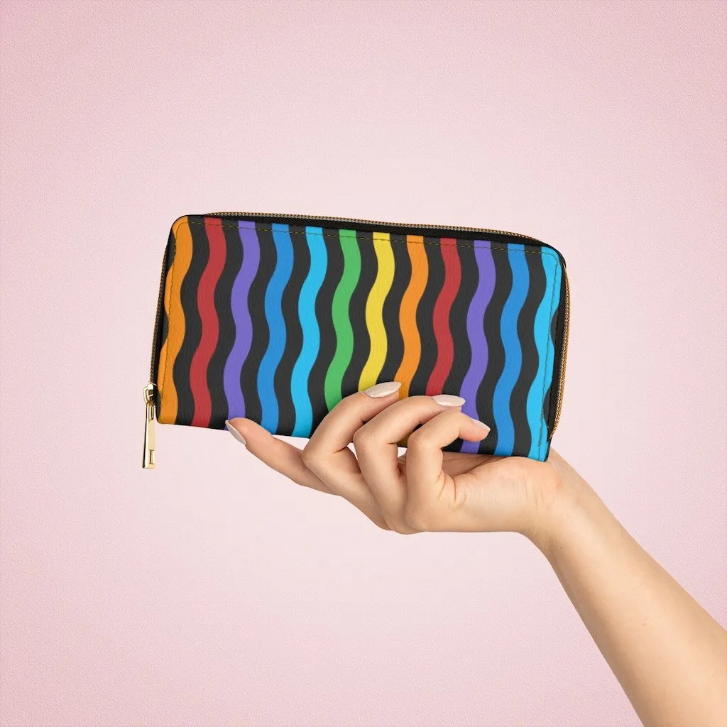 Wristlet Phone Wallet, Rainbow Swirl V-Stripe Style Purse