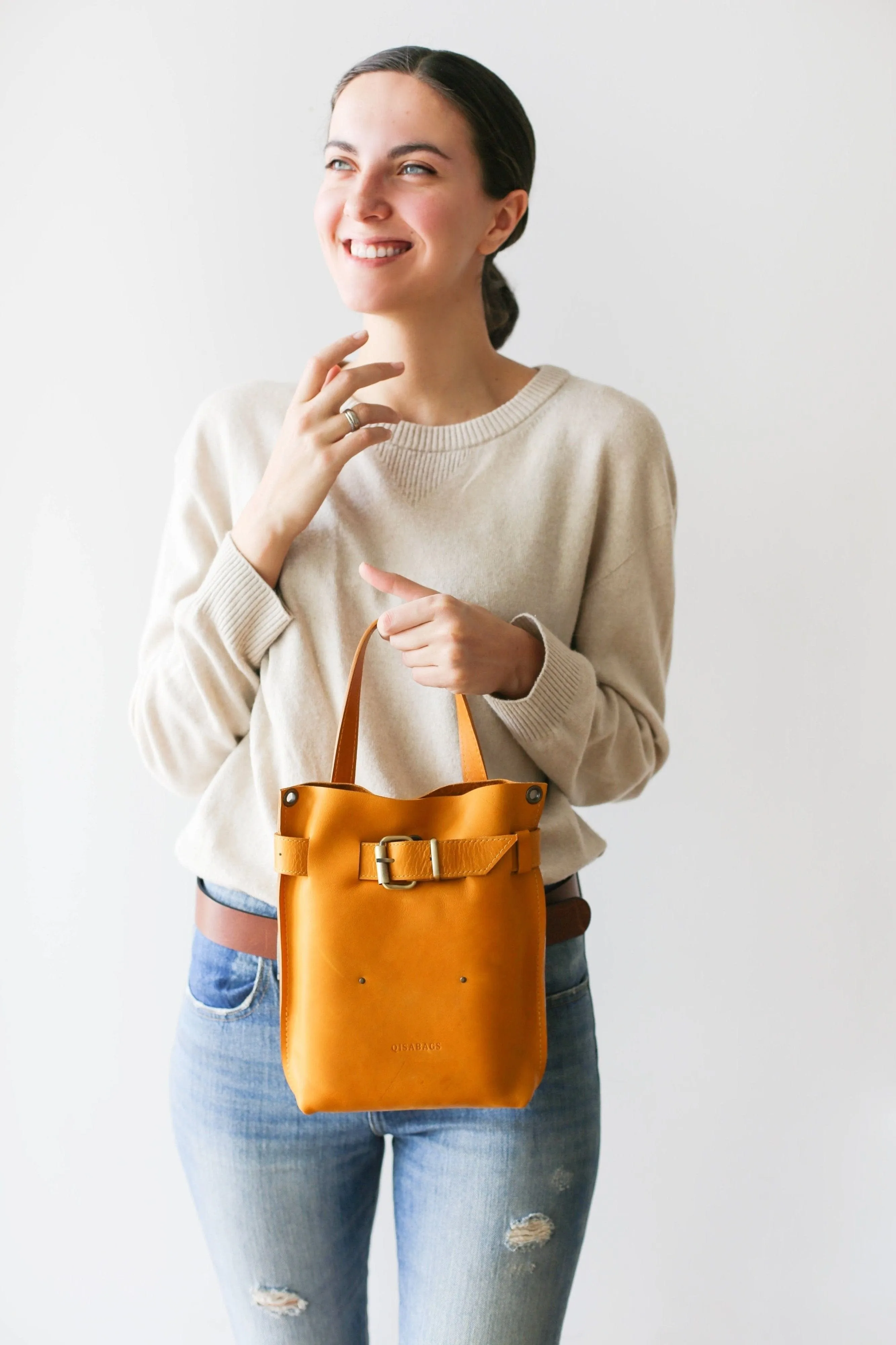 Yellow Mini Leather Backpack