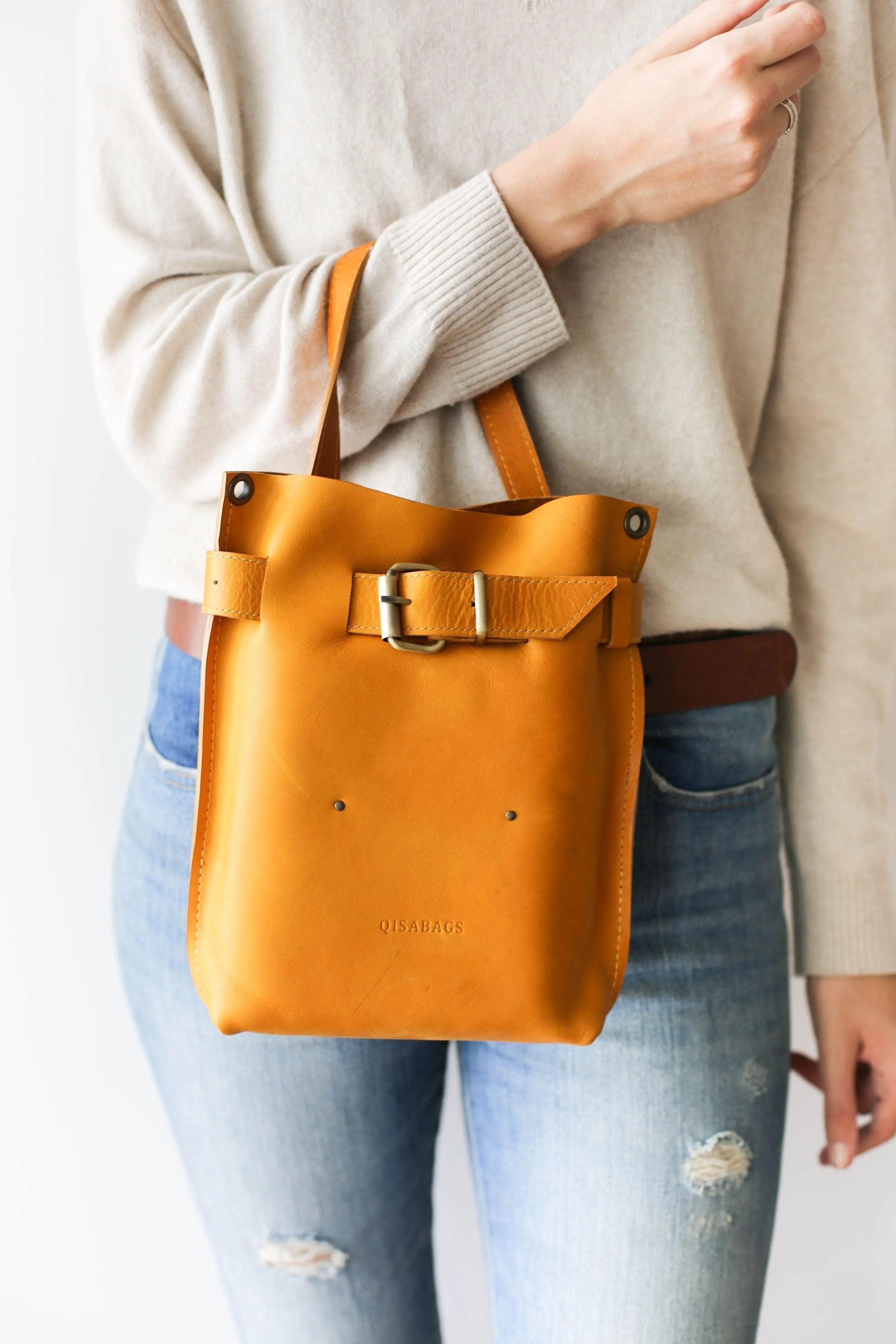 Yellow Mini Leather Backpack