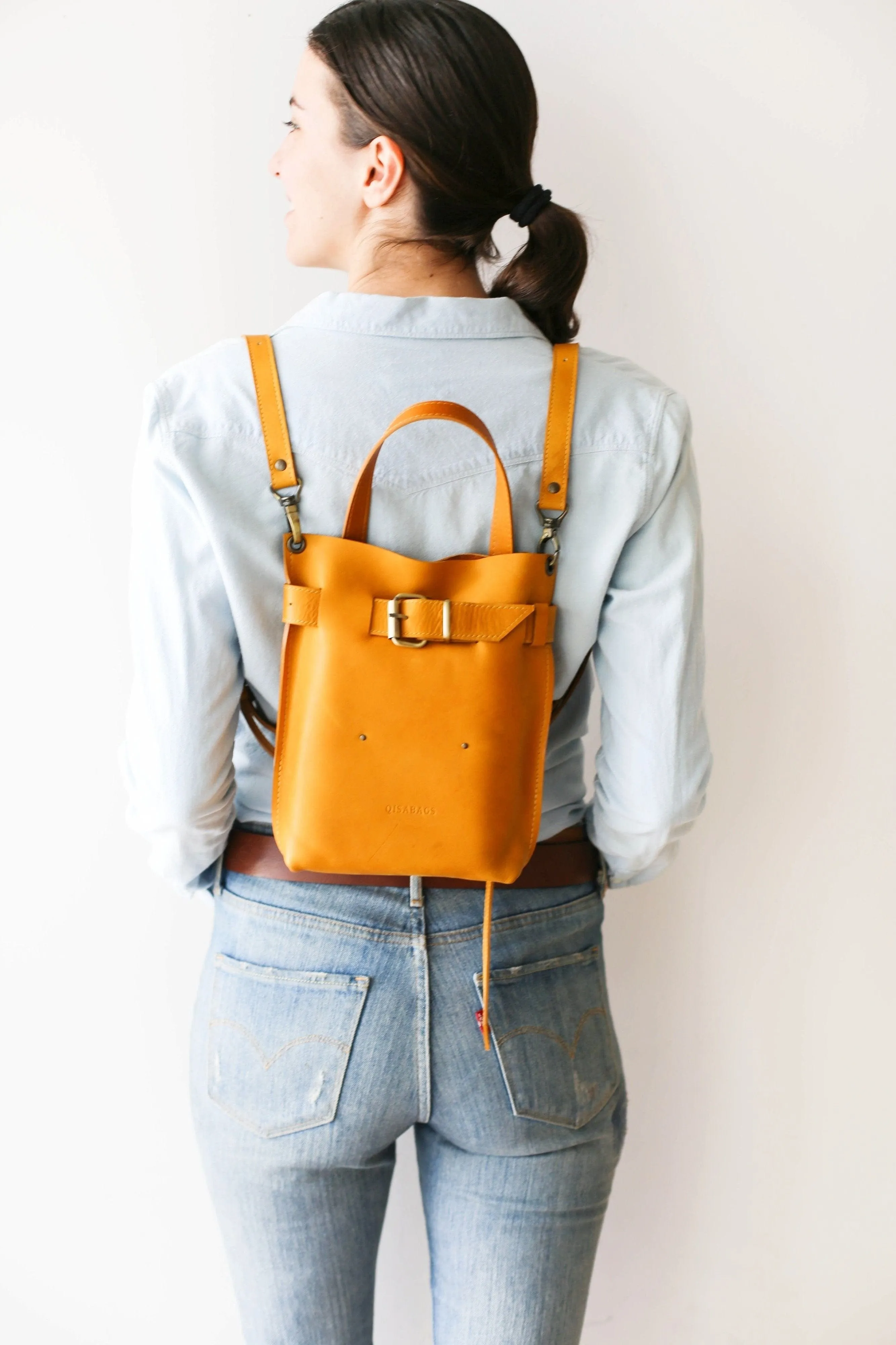 Yellow Mini Leather Backpack