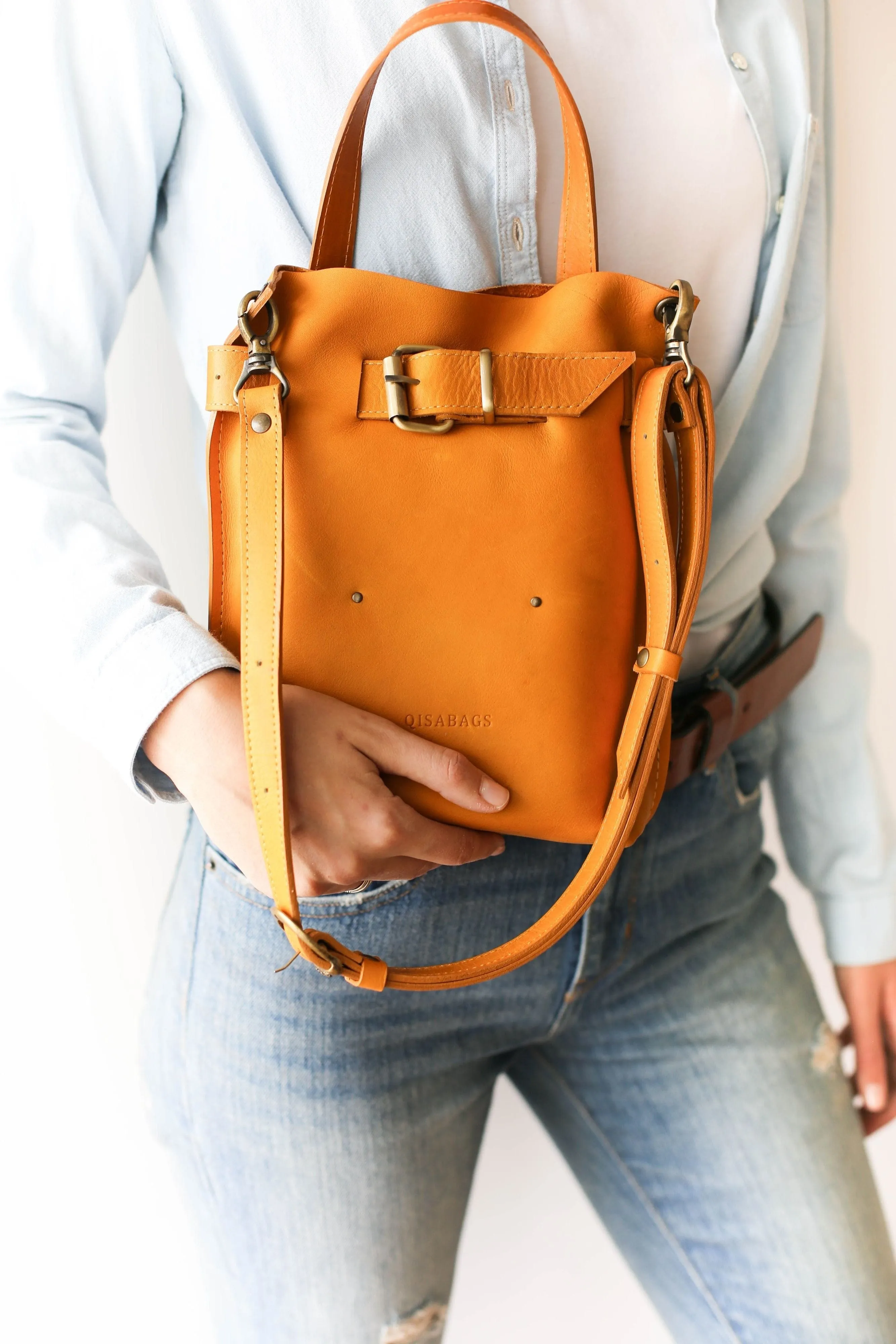 Yellow Mini Leather Backpack