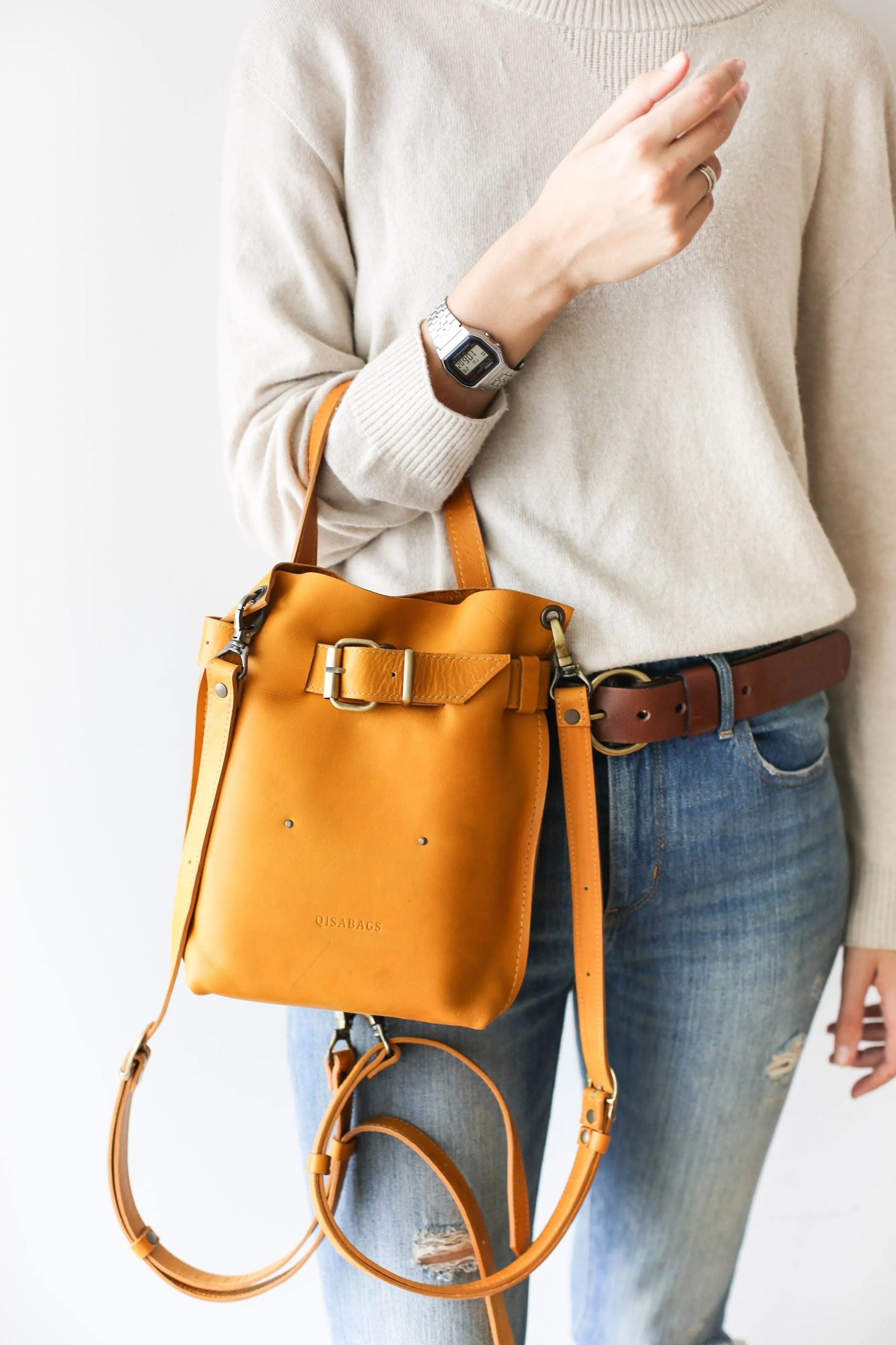 Yellow Mini Leather Backpack