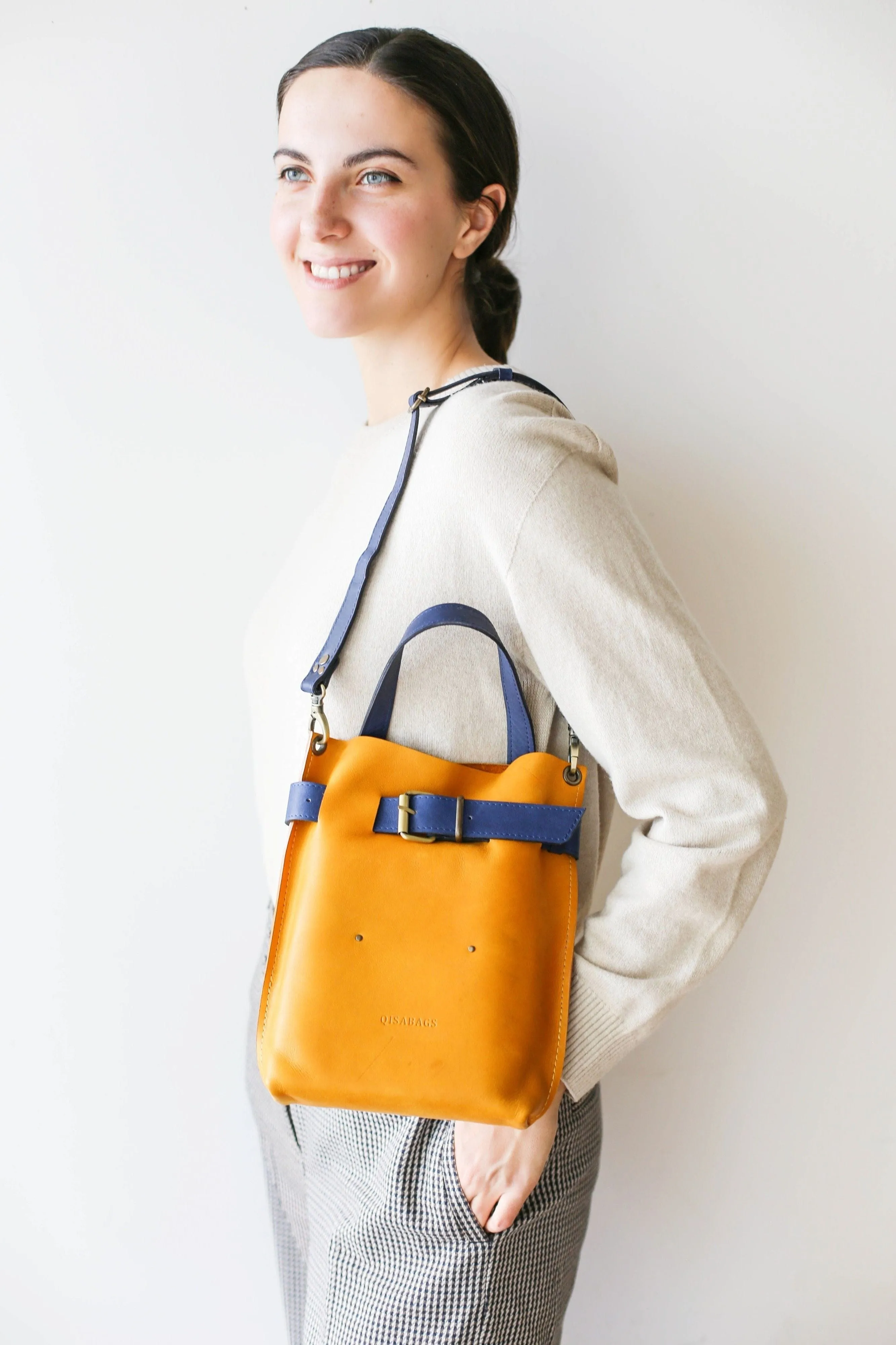 Yellow w/Blue Mini Leather Backpack (dual color)