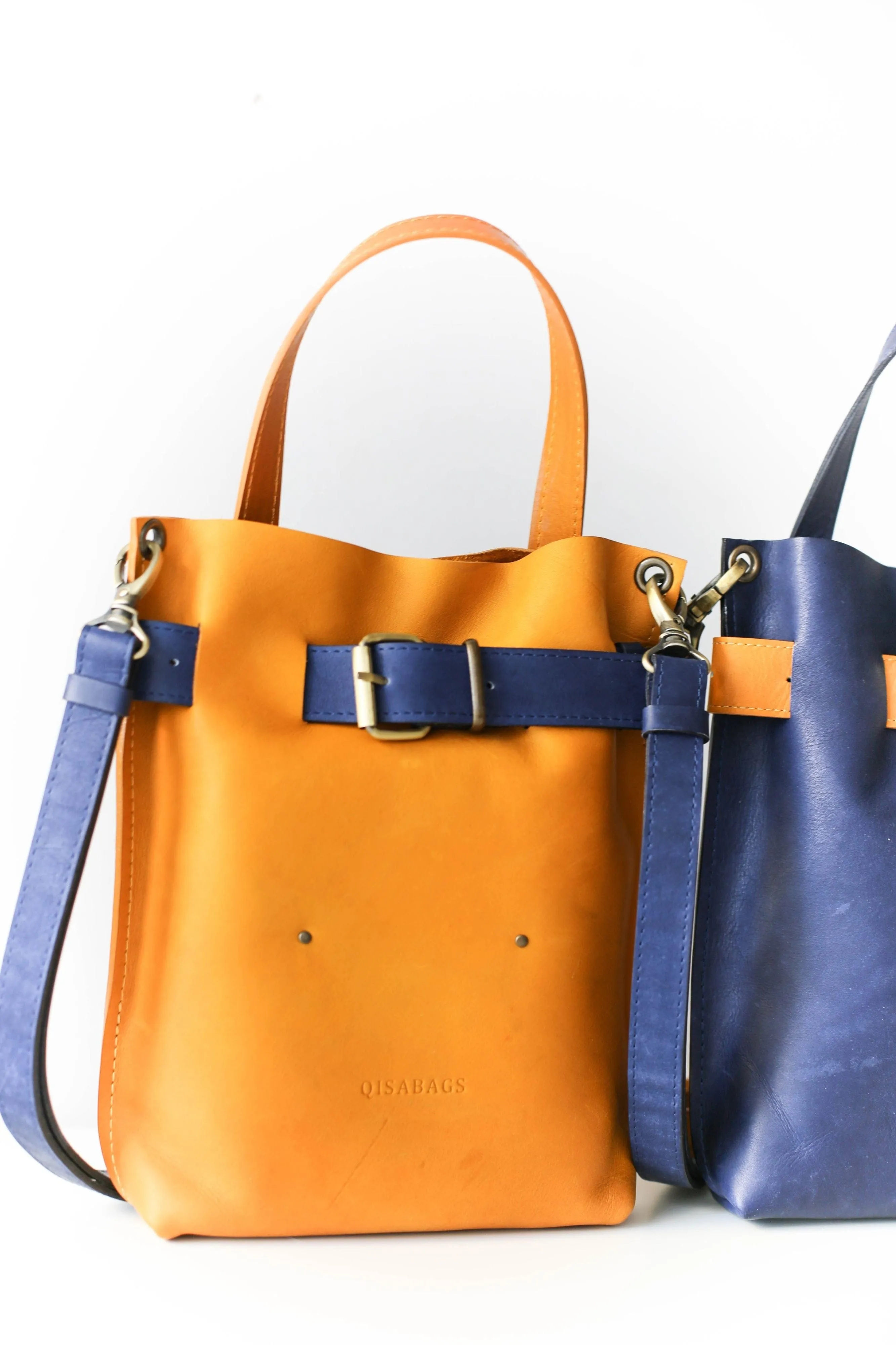 Yellow w/Blue Mini Leather Backpack (dual color)