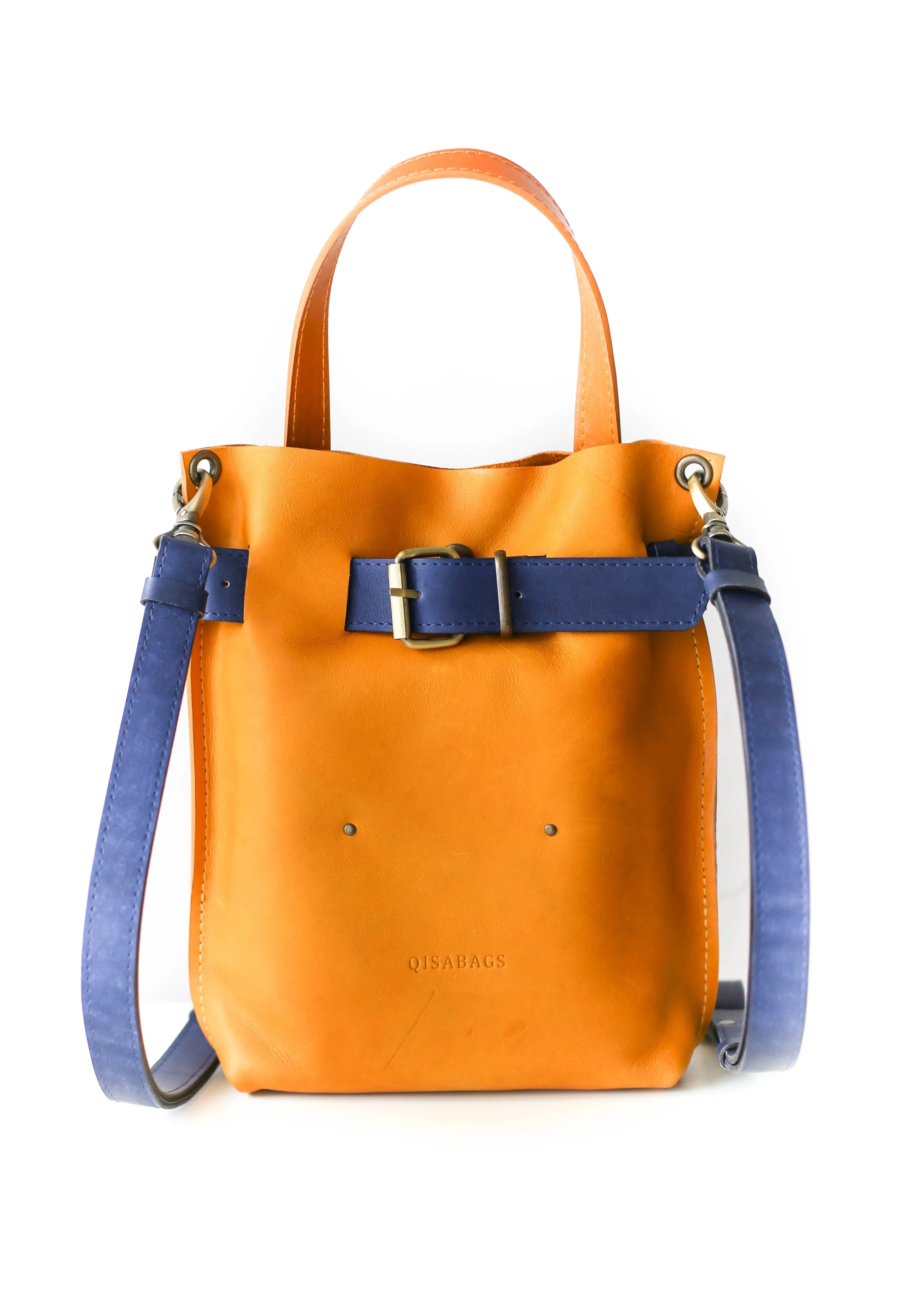 Yellow w/Blue Mini Leather Backpack (dual color)