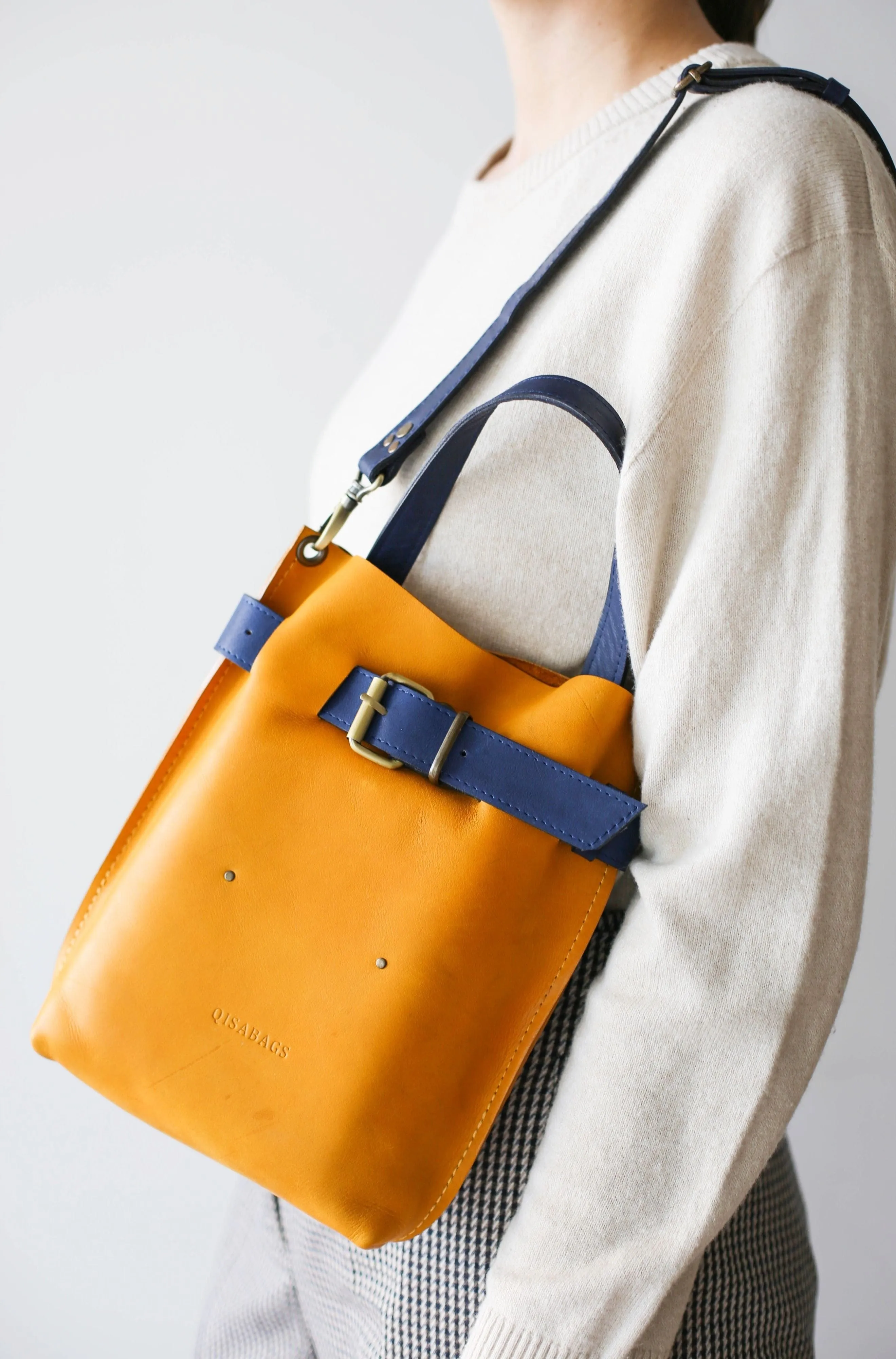 Yellow w/Blue Mini Leather Backpack (dual color)