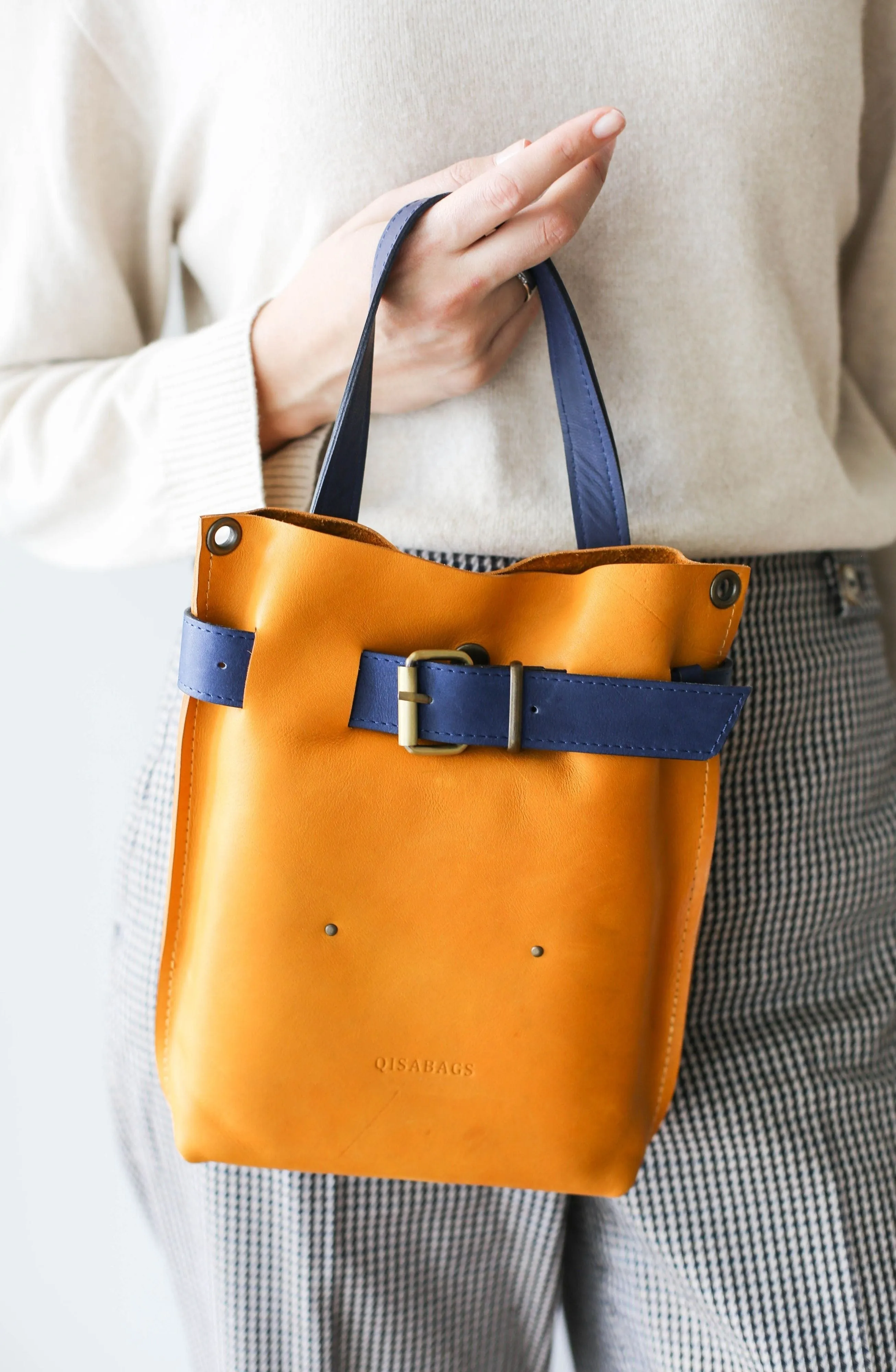 Yellow w/Blue Mini Leather Backpack (dual color)